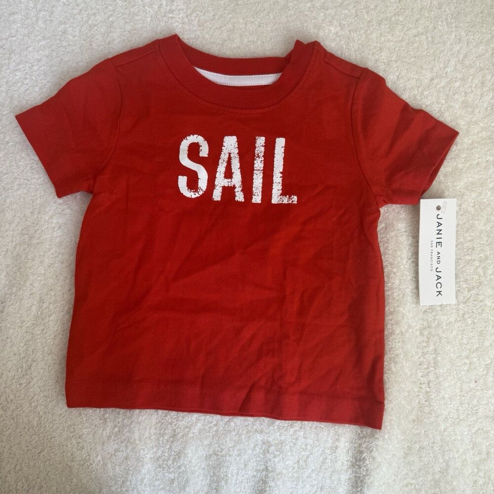 Janie and Jack Boys' SAIL Tee Sz 6-12 MO Red Short Sleeve Shirt NWT 100% Cotton
